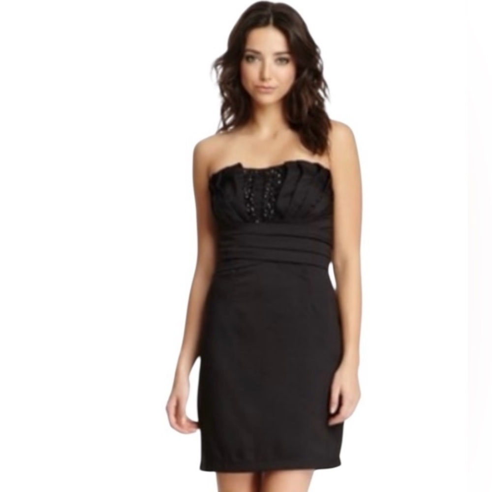 NWT ROMEO & JULIET COUTURE STRAPLESS BLACK SATIN MINI DRESS SIZE S